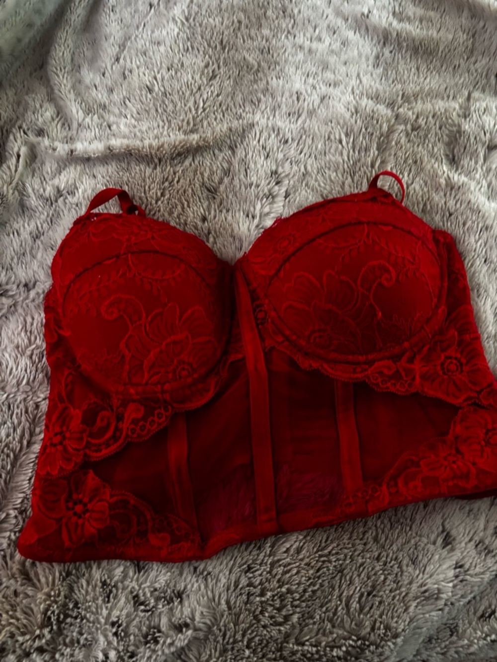 Red Lace Longline Bustier Bra - Women Intimates